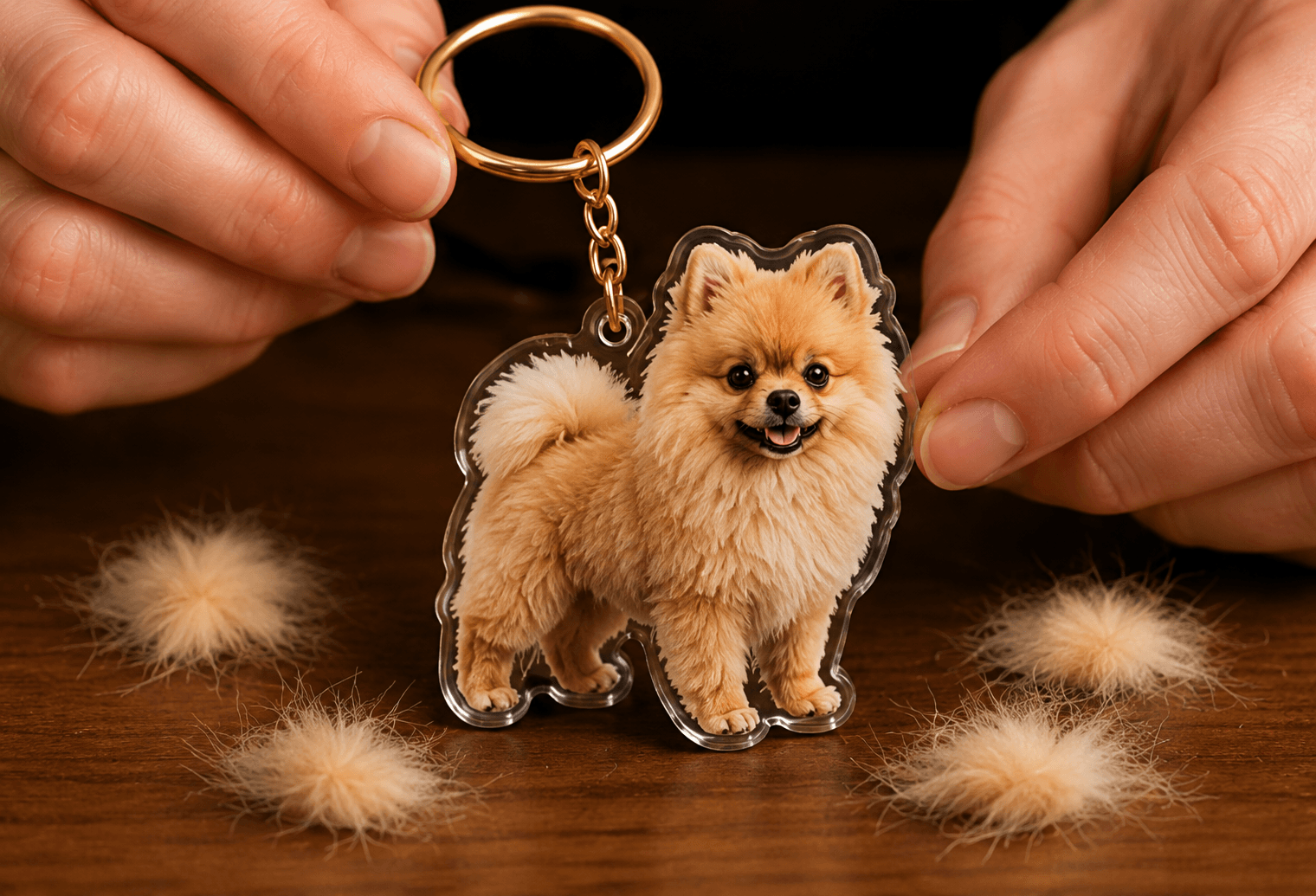 Fabrication artisanale porte-clé spitz avec poils du chien